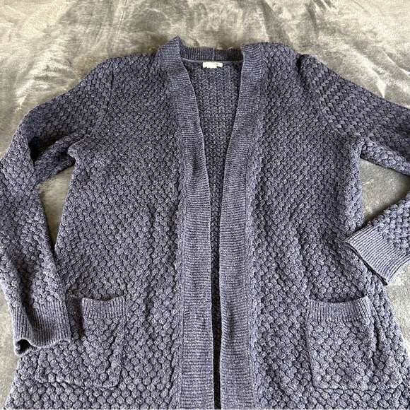 LL Bean Cable Knit Cotton Fisherman Cardigan Dark Gray Button Front Sweater L - Picture 3 of 9